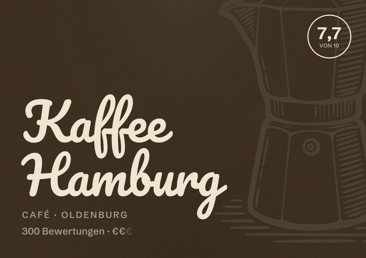 Illustriertes Poster von Kaffee Hamburg, Café in Oldenburg: Bewertung 7,7 von 10 aus 300 Bewertungen, Preisniveau €€