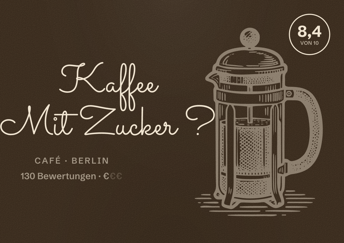 Illustriertes Poster von Kaffee Mit Zucker ?, Café in Berlin: Bewertung 8,4 von 10 aus 130 Bewertungen, Preisniveau €