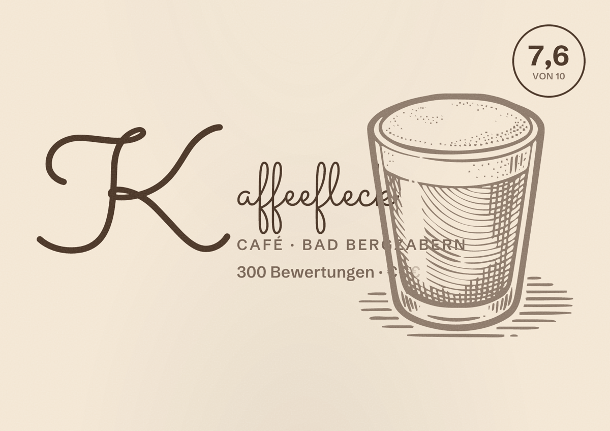 Illustriertes Poster von Kaffeefleck, Café in Bad Bergzabern: Bewertung 7,6 von 10 aus 300 Bewertungen, Preisniveau €€