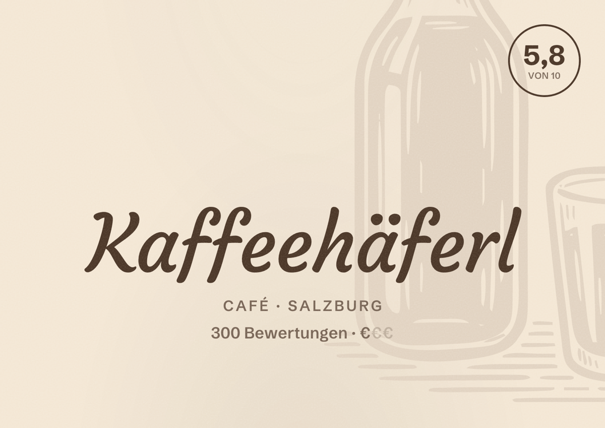 Illustriertes Poster von Kaffeehäferl, Café in Salzburg: Bewertung 5,8 von 10 aus 300 Bewertungen, Preisniveau €
