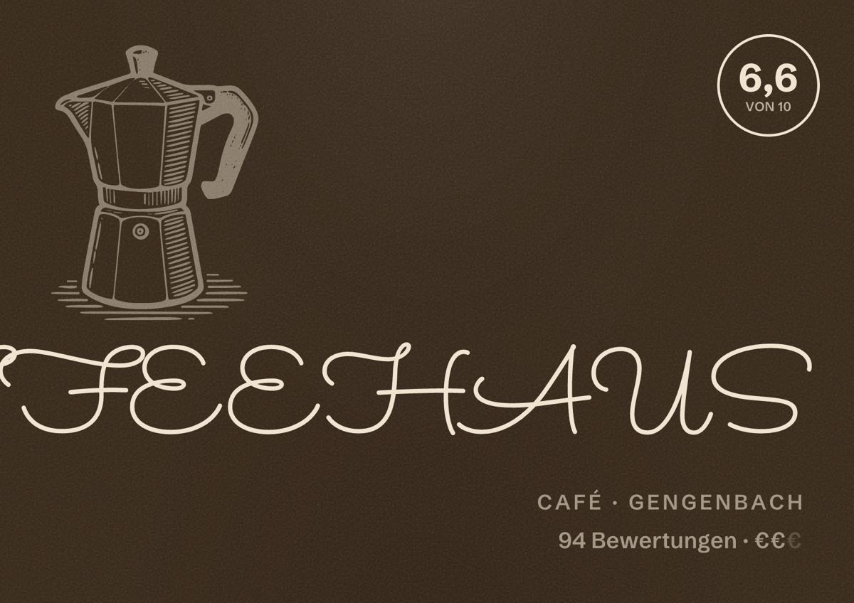 Illustriertes Poster von KAFFEEHAUS, Café in Gengenbach: Bewertung 6,6 von 10 aus 94 Bewertungen, Preisniveau €€