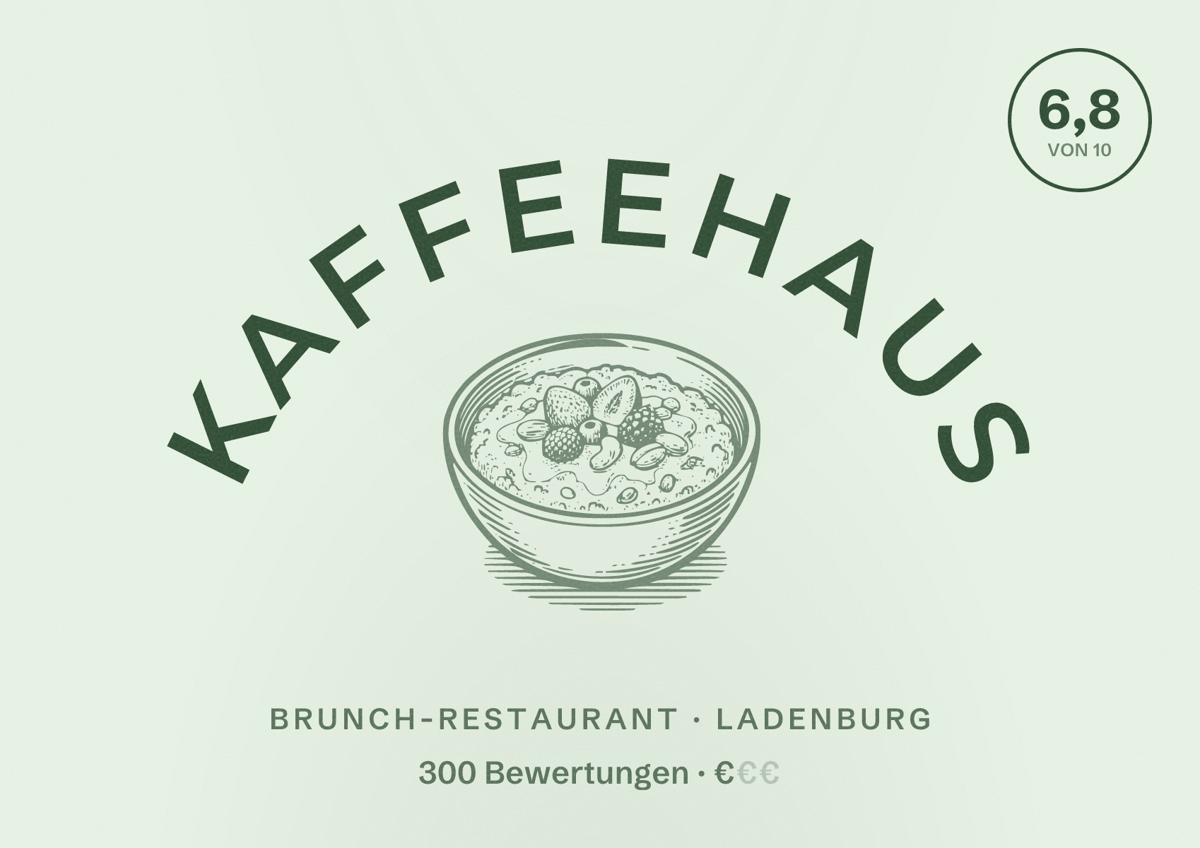 Illustriertes Poster von Kaffeehaus, Brunch-Restaurant in Ladenburg: Bewertung 6,8 von 10 aus 300 Bewertungen, Preisniveau €