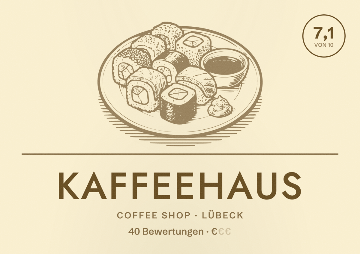 Illustriertes Poster von Kaffeehaus, Coffee Shop in Lübeck: Bewertung 7,1 von 10 aus 40 Bewertungen, Preisniveau €