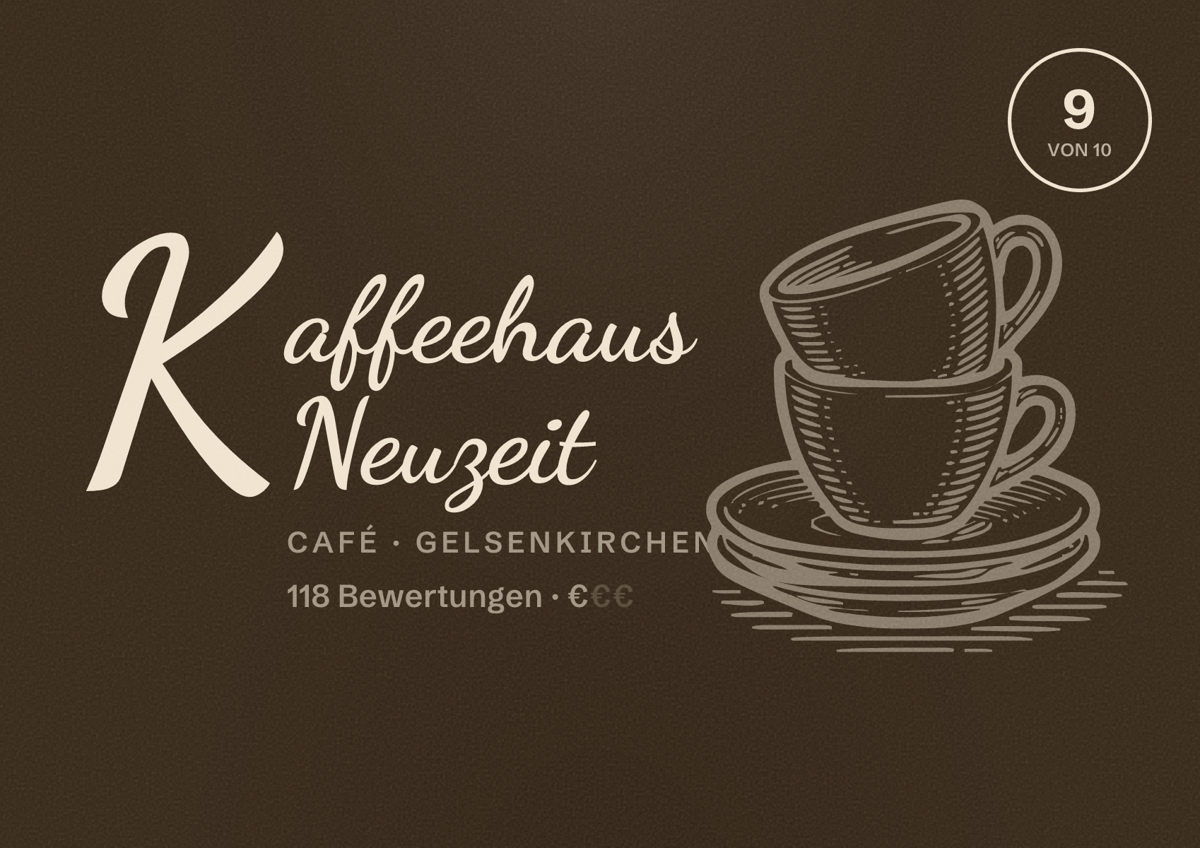 Illustriertes Poster von Kaffeehaus Neuzeit, Café in Gelsenkirchen: Bewertung 9 von 10 aus 118 Bewertungen, Preisniveau €
