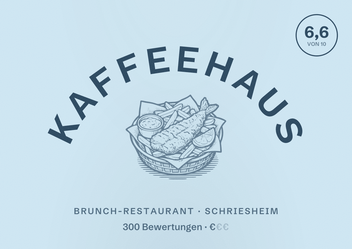 Illustriertes Poster von Kaffeehaus, Brunch-Restaurant in Schriesheim: Bewertung 6,6 von 10 aus 300 Bewertungen, Preisniveau €