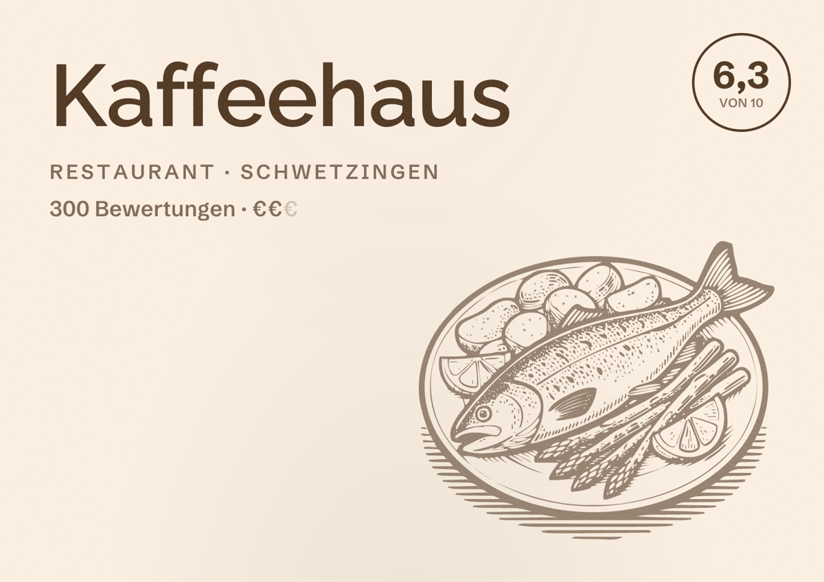 Illustriertes Poster von Kaffeehaus, Restaurant in Schwetzingen: Bewertung 6,3 von 10 aus 300 Bewertungen, Preisniveau €€