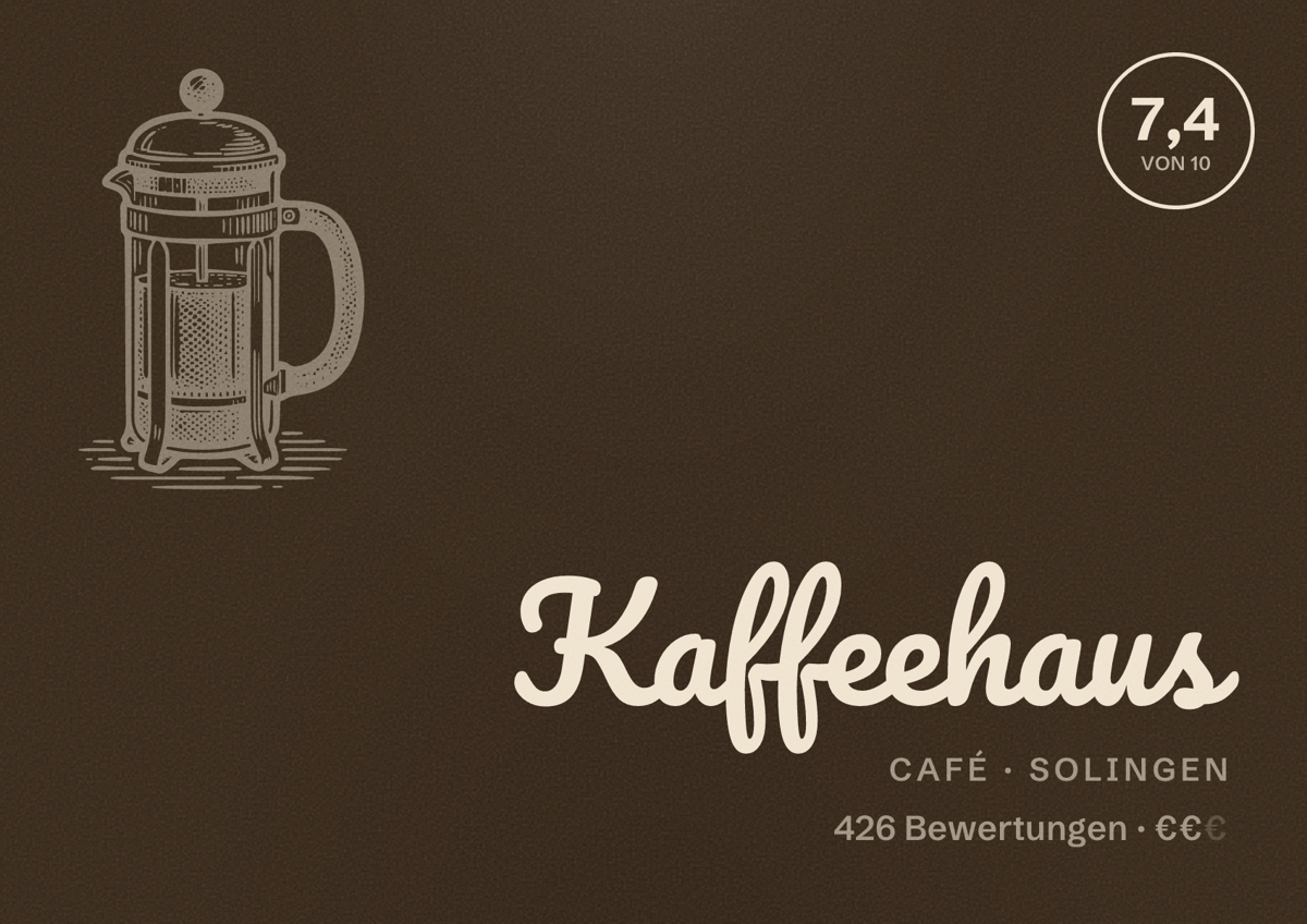Illustriertes Poster von Kaffeehaus, Café in Solingen: Bewertung 7,4 von 10 aus 426 Bewertungen, Preisniveau €€