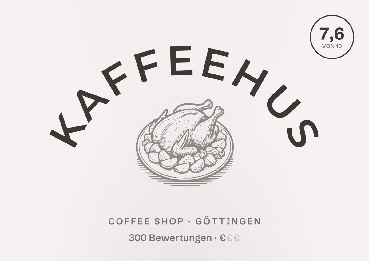 Illustriertes Poster von Kaffeehus, Coffee Shop in Göttingen: Bewertung 7,6 von 10 aus 300 Bewertungen, Preisniveau €