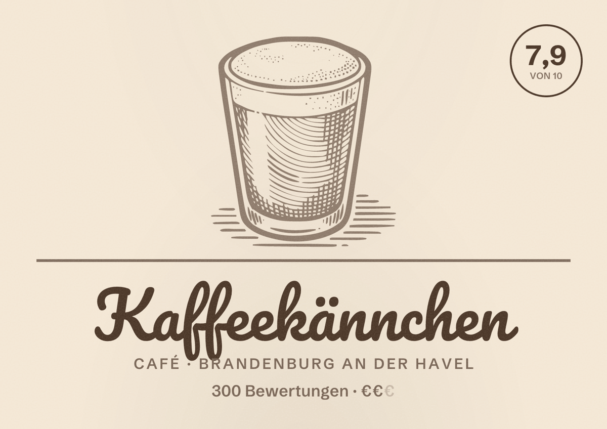 Illustriertes Poster von Kaffeekännchen, Café in Brandenburg an der Havel: Bewertung 7,9 von 10 aus 300 Bewertungen, Preisniveau €€