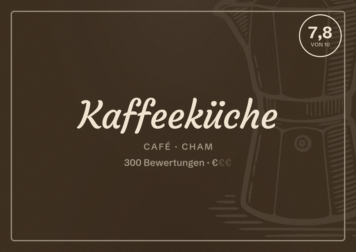 Illustriertes Poster von Kaffeeküche, Café in Cham: Bewertung 7,8 von 10 aus 300 Bewertungen, Preisniveau €