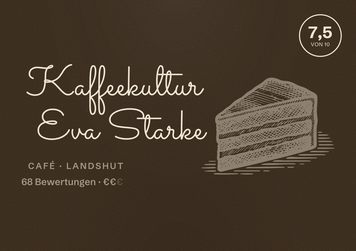 Illustriertes Poster von Kaffeekultur Eva Starke, Café in Landshut: Bewertung 7,5 von 10 aus 68 Bewertungen, Preisniveau €€