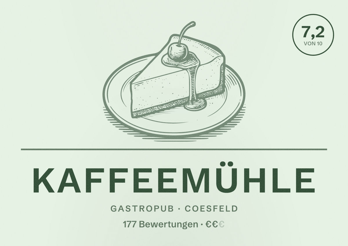 Illustriertes Poster von Kaffeemühle, Gastropub in Coesfeld: Bewertung 7,2 von 10 aus 177 Bewertungen, Preisniveau €€