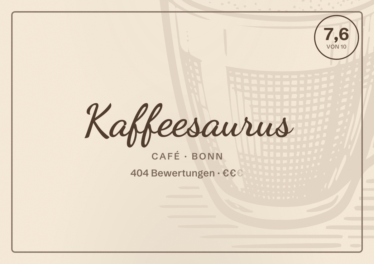 Illustriertes Poster von Kaffeesaurus, Café in Bonn: Bewertung 7,6 von 10 aus 404 Bewertungen, Preisniveau €€