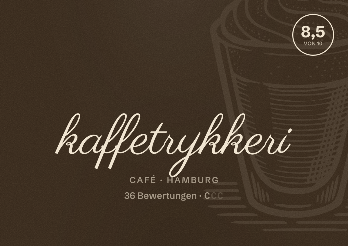 Illustriertes Poster von kaffetrykkeri, Café in Hamburg: Bewertung 8,5 von 10 aus 36 Bewertungen, Preisniveau €