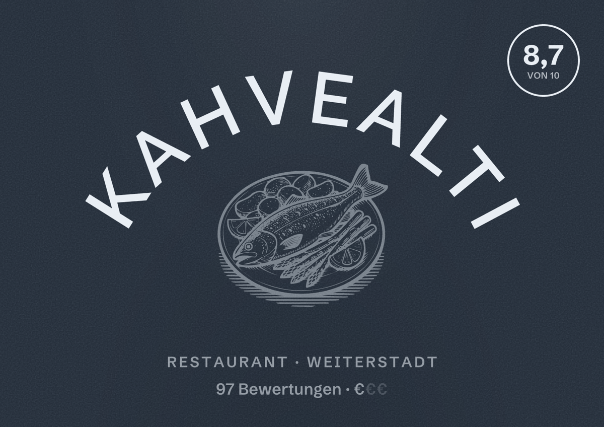 Illustriertes Poster von Kahvealti, Restaurant in Weiterstadt: Bewertung 8,7 von 10 aus 97 Bewertungen, Preisniveau €
