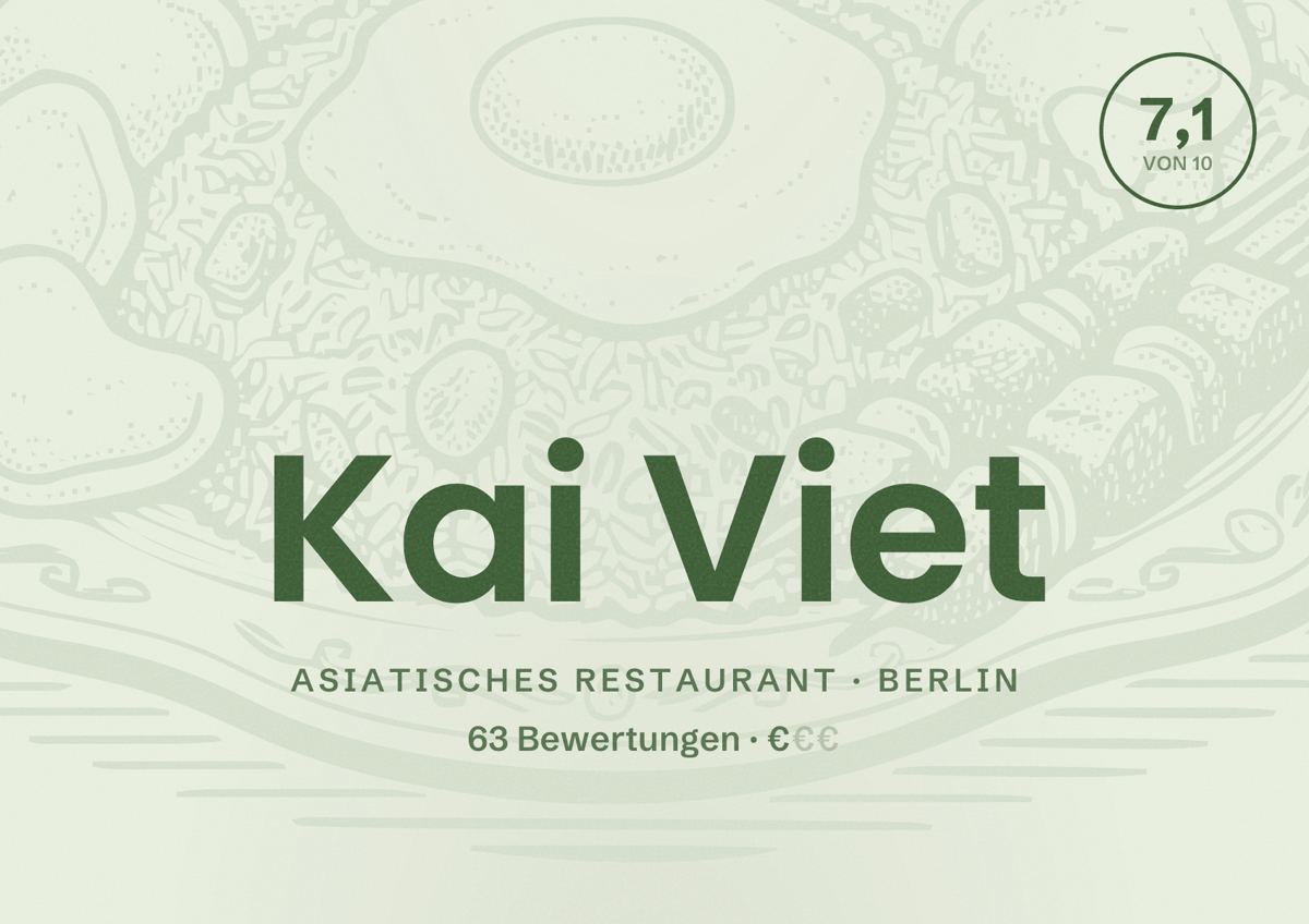 Illustriertes Poster von Kai Viet, Asiatisches Restaurant in Berlin: Bewertung 7,1 von 10 aus 63 Bewertungen, Preisniveau €