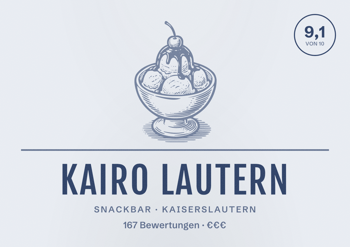 Illustriertes Poster von Kairo Lautern, Snackbar in Kaiserslautern: Bewertung 9,1 von 10 aus 167 Bewertungen, Preisniveau €€€