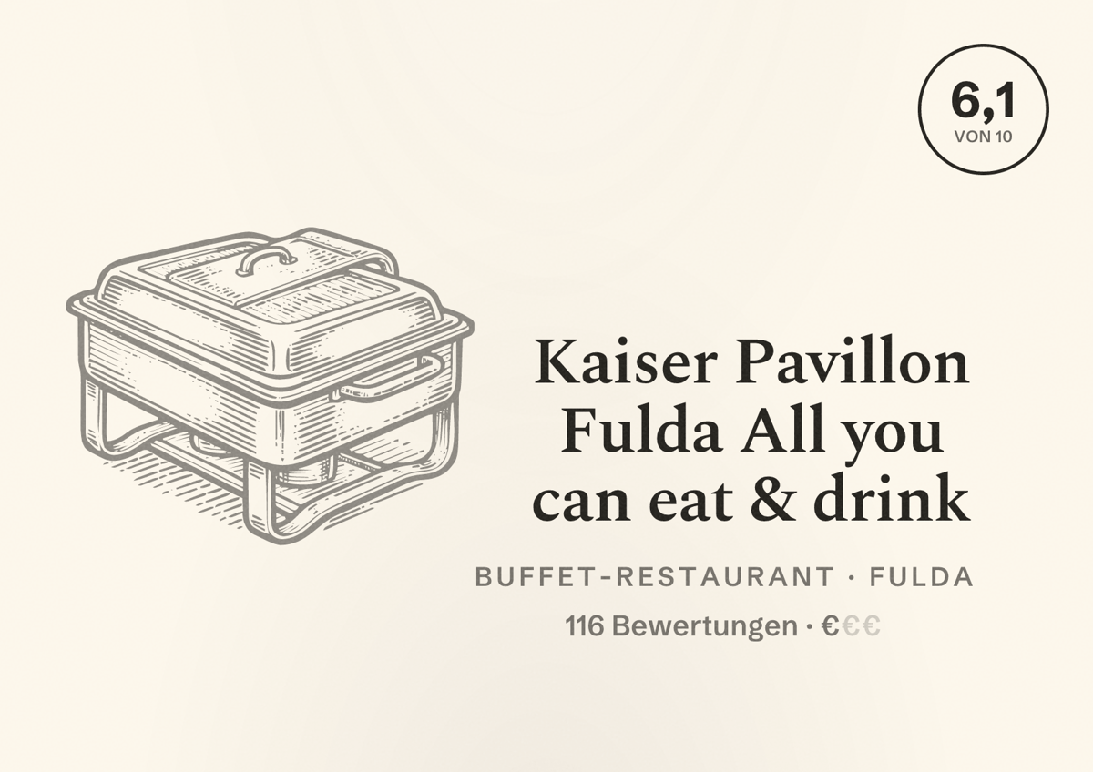 Illustriertes Poster von Kaiser Pavillon Fulda All you can eat & drink, Buffet-Restaurant in Fulda: Bewertung 6,1 von 10 aus 116 Bewertungen, Preisniveau €