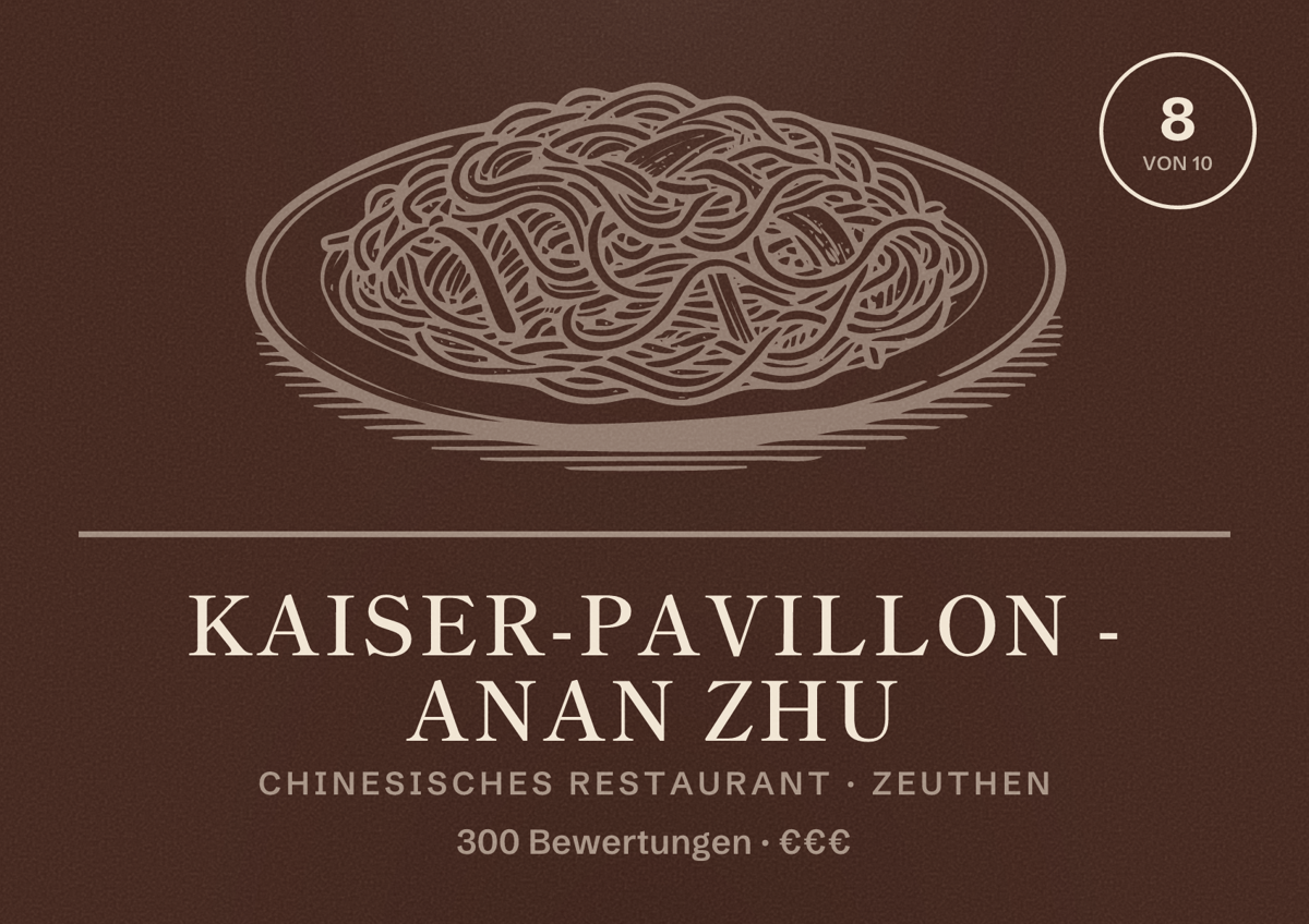 Illustriertes Poster von Kaiser-Pavillon - Anan Zhu, Chinesisches Restaurant in Zeuthen: Bewertung 8 von 10 aus 300 Bewertungen, Preisniveau €€€