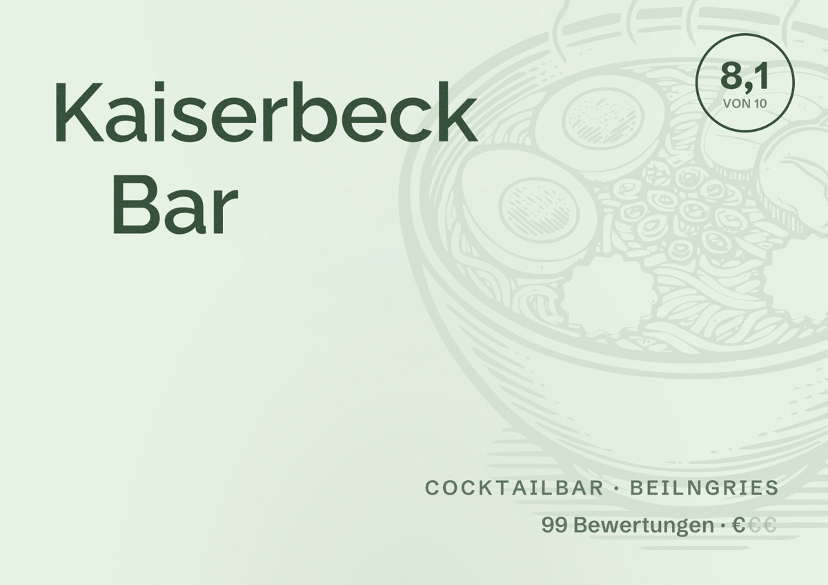 Illustriertes Poster von Kaiserbeck Bar, Cocktailbar in Beilngries: Bewertung 8,1 von 10 aus 99 Bewertungen, Preisniveau €