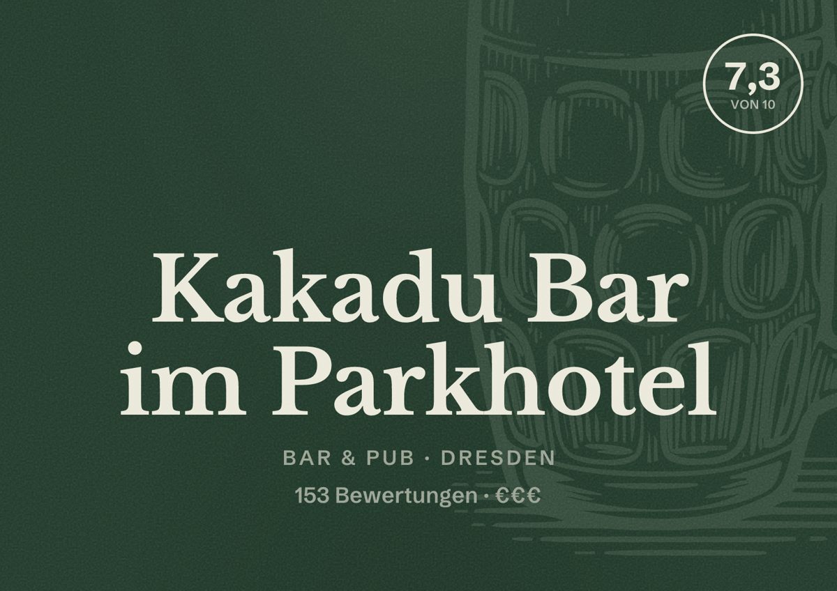 Illustriertes Poster von Kakadu Bar im Parkhotel, Bar & Pub in Dresden: Bewertung 7,3 von 10 aus 153 Bewertungen, Preisniveau €€€