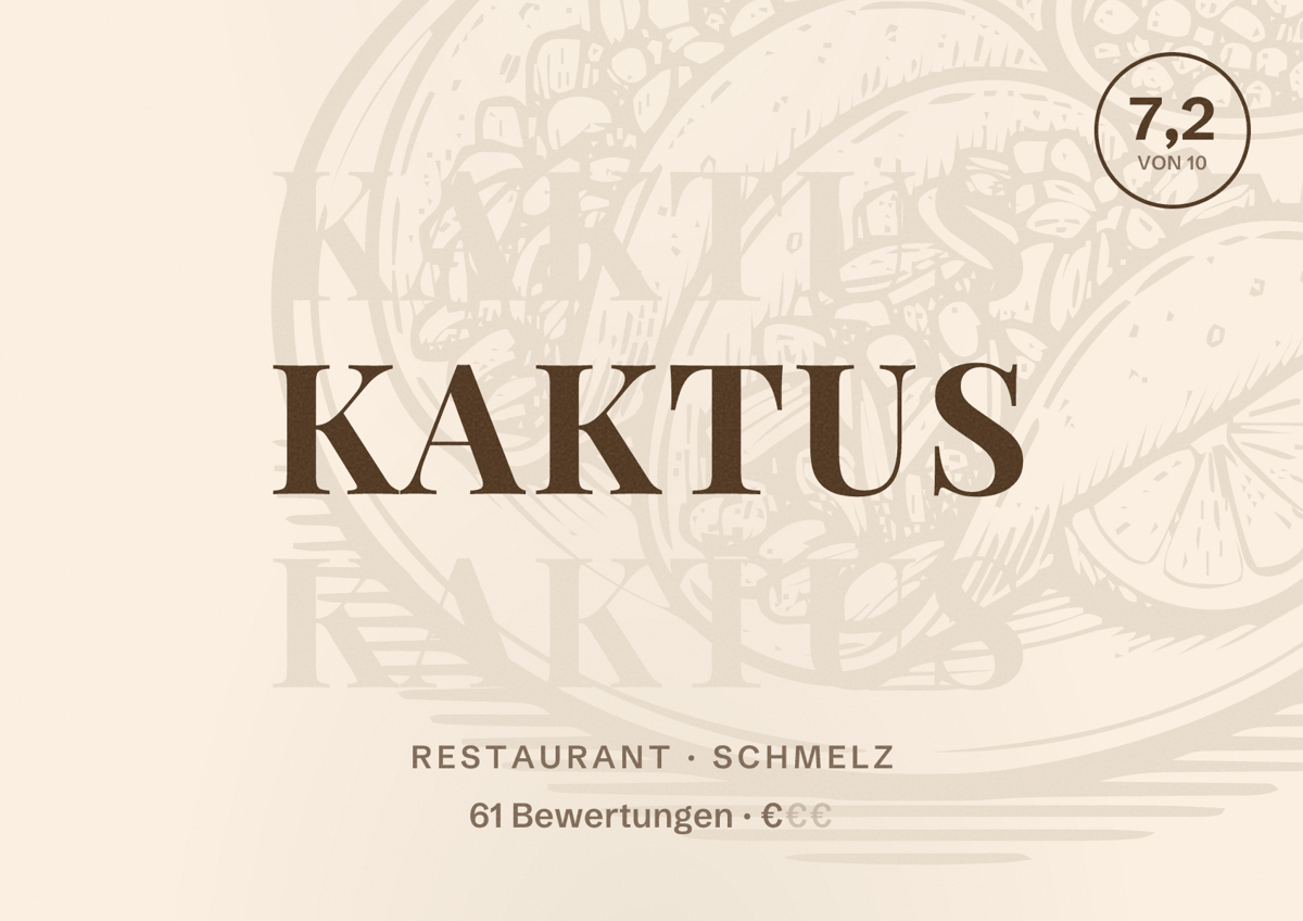Illustriertes Poster von Kaktus, Restaurant in Schmelz: Bewertung 7,2 von 10 aus 61 Bewertungen, Preisniveau €