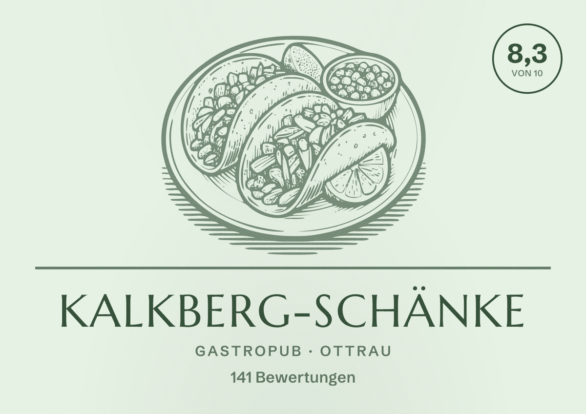 Illustriertes Poster von Kalkberg-Schänke, Gastropub in Ottrau: Bewertung 8,3 von 10 aus 141 Bewertungen