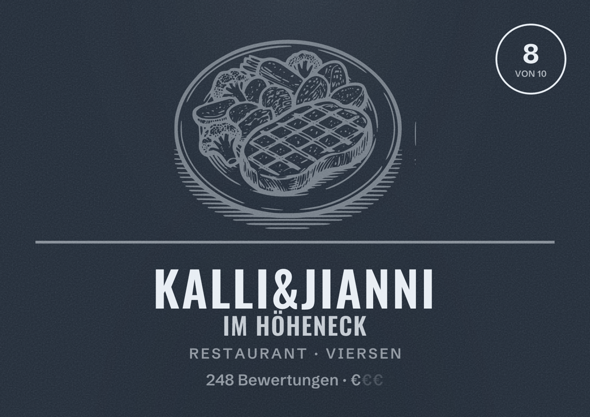 Illustriertes Poster von Kalli&Jianni im Höheneck, Restaurant in Viersen: Bewertung 8 von 10 aus 248 Bewertungen, Preisniveau €