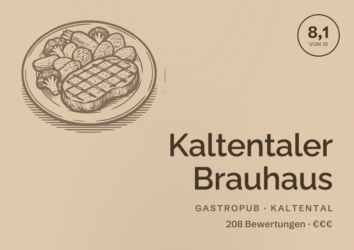 Illustriertes Poster von Kaltentaler Brauhaus, Gastropub in Kaltental: Bewertung 8,1 von 10 aus 208 Bewertungen, Preisniveau €€€