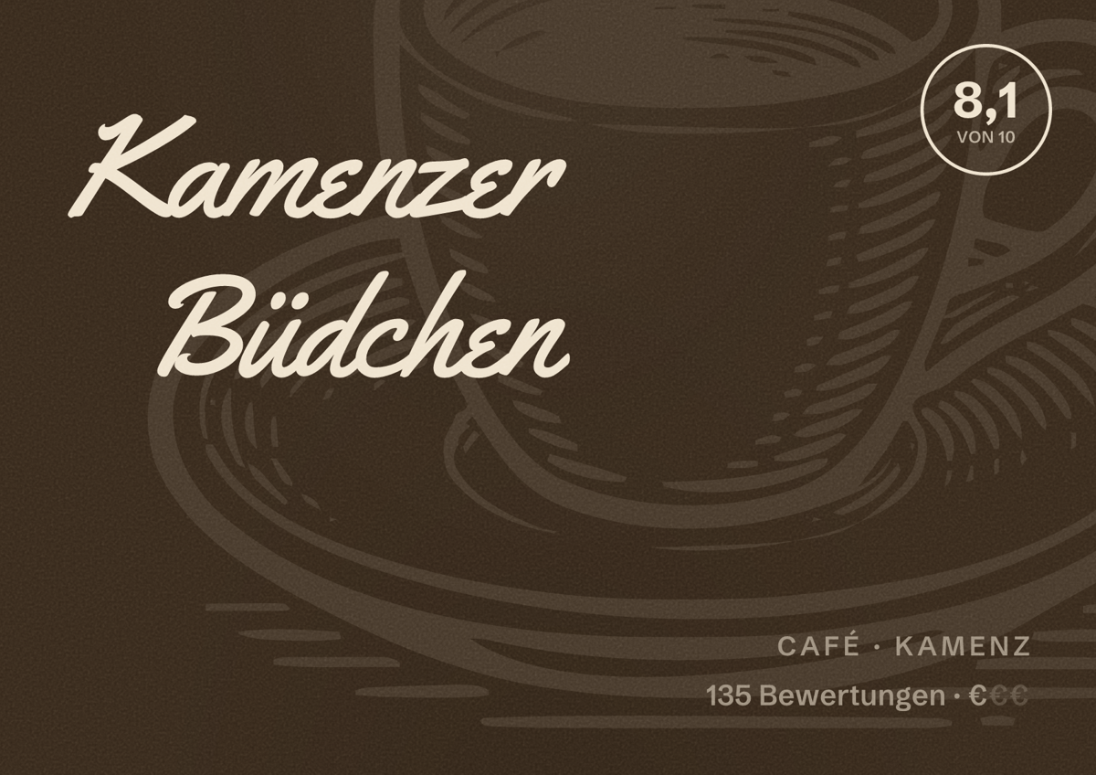 Illustriertes Poster von Kamenzer Büdchen, Café in Kamenz: Bewertung 8,1 von 10 aus 135 Bewertungen, Preisniveau €