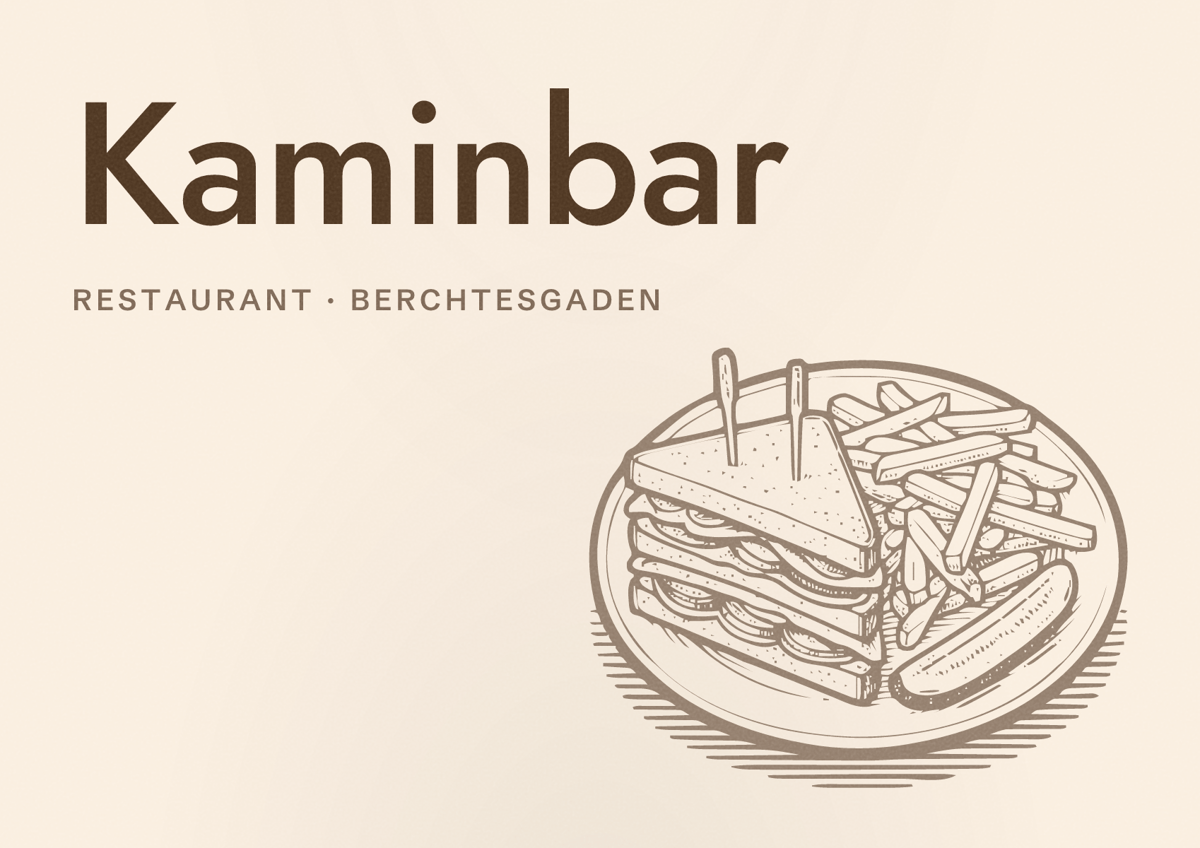 Illustriertes Poster von Kaminbar, Restaurant in Berchtesgaden