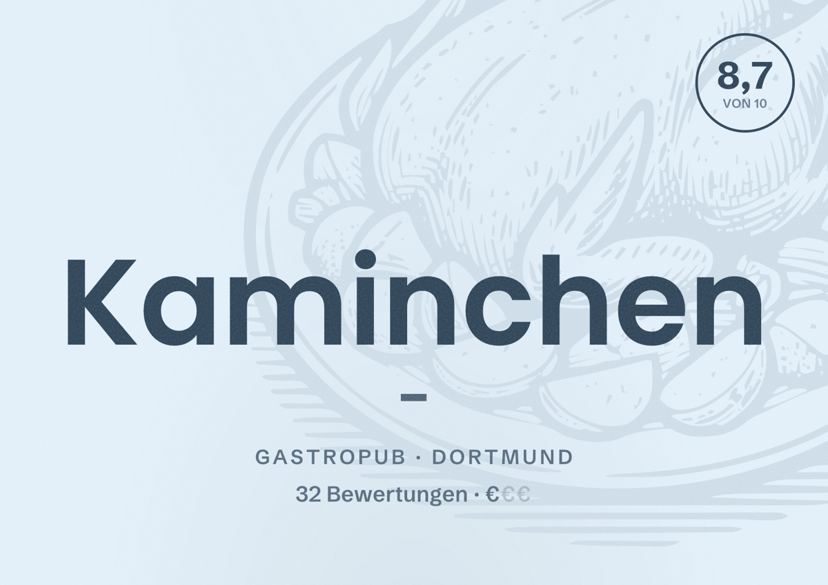 Illustriertes Poster von Kaminchen -, Gastropub in Dortmund: Bewertung 8,7 von 10 aus 32 Bewertungen, Preisniveau €