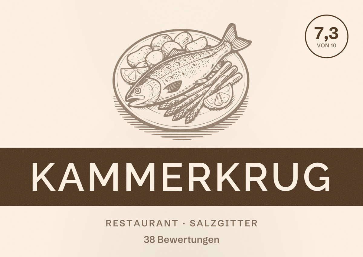 Illustriertes Poster von Kammerkrug, Restaurant in Salzgitter: Bewertung 7,3 von 10 aus 38 Bewertungen