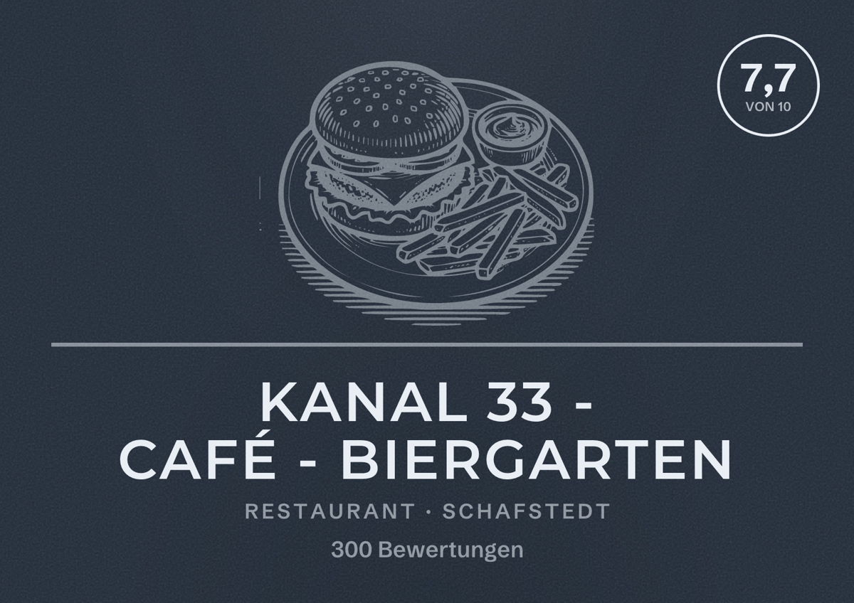 Illustriertes Poster von Kanal 33 - Café - Biergarten, Restaurant in Schafstedt: Bewertung 7,7 von 10 aus 300 Bewertungen