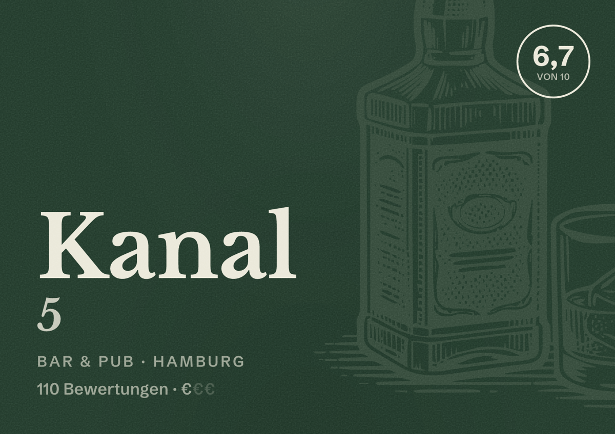 Illustriertes Poster von Kanal 5, Bar & Pub in Hamburg: Bewertung 6,7 von 10 aus 110 Bewertungen, Preisniveau €