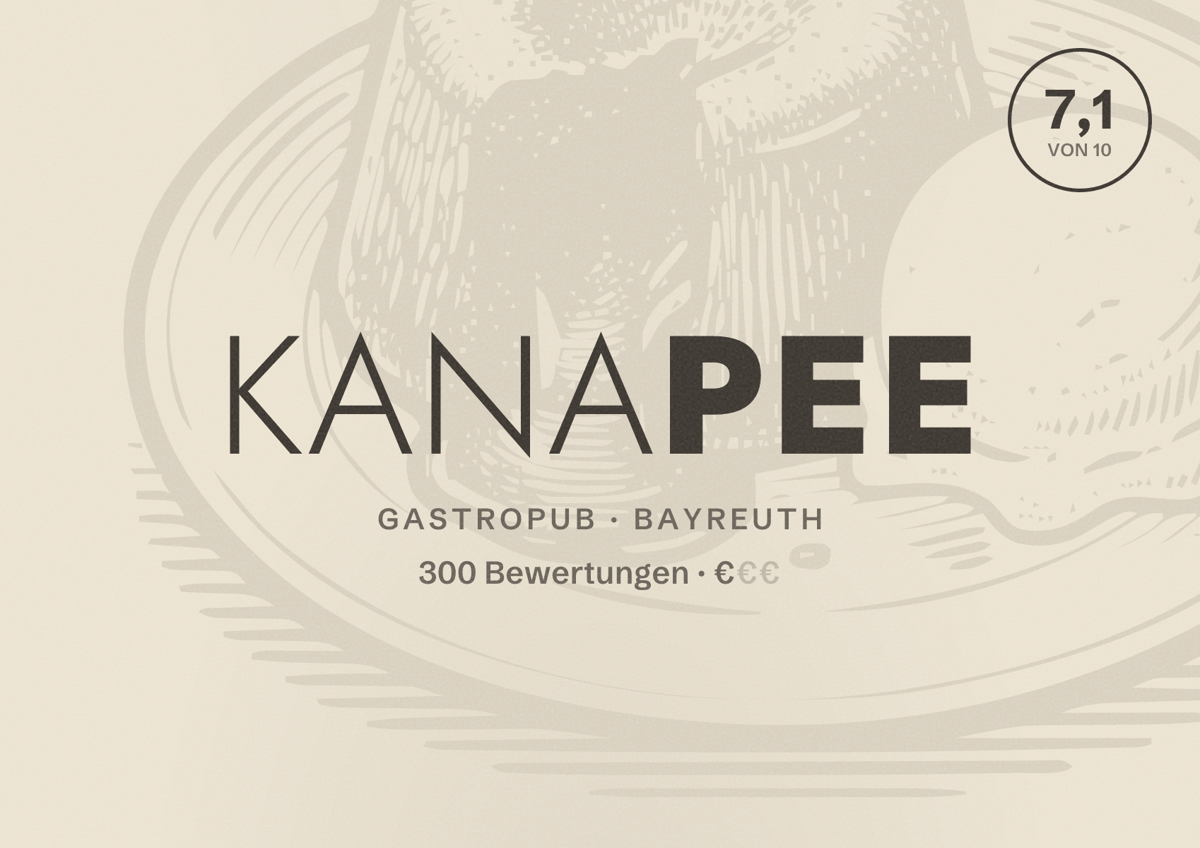 Illustriertes Poster von Kanapee, Gastropub in Bayreuth: Bewertung 7,1 von 10 aus 300 Bewertungen, Preisniveau €