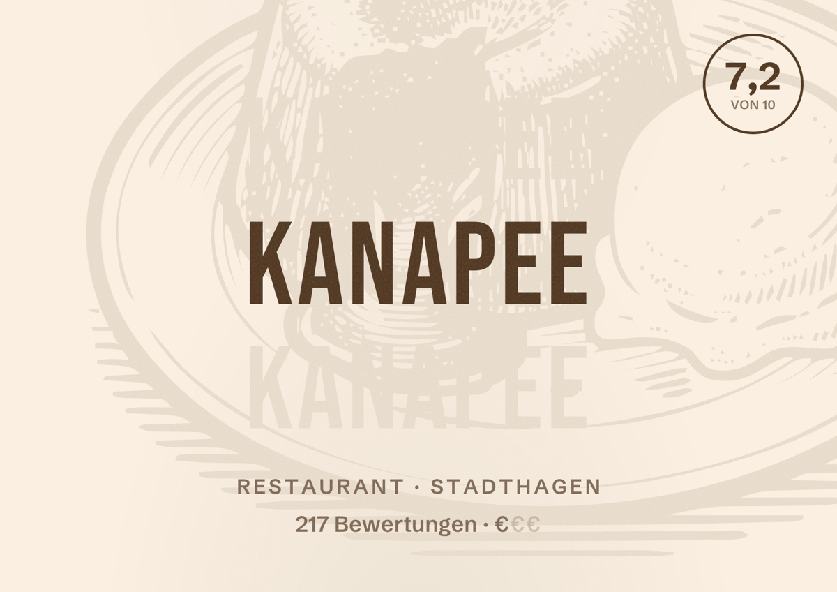 Illustriertes Poster von Kanapee, Restaurant in Stadthagen: Bewertung 7,2 von 10 aus 217 Bewertungen, Preisniveau €