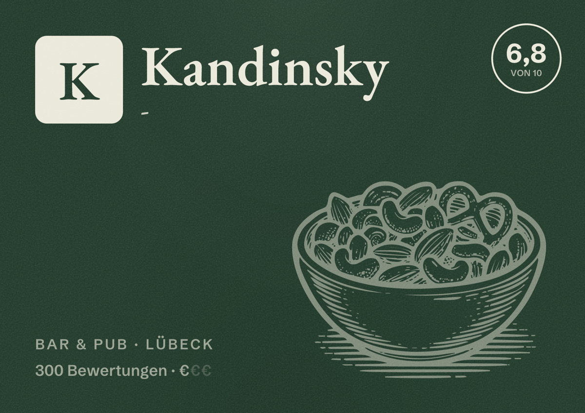 Illustriertes Poster von Kandinsky -, Bar & Pub in Lübeck: Bewertung 6,8 von 10 aus 300 Bewertungen, Preisniveau €
