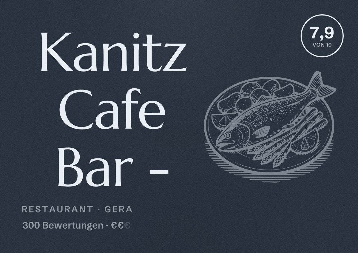 Illustriertes Poster von Kanitz Cafe Bar -, Restaurant in Gera: Bewertung 7,9 von 10 aus 300 Bewertungen, Preisniveau €€