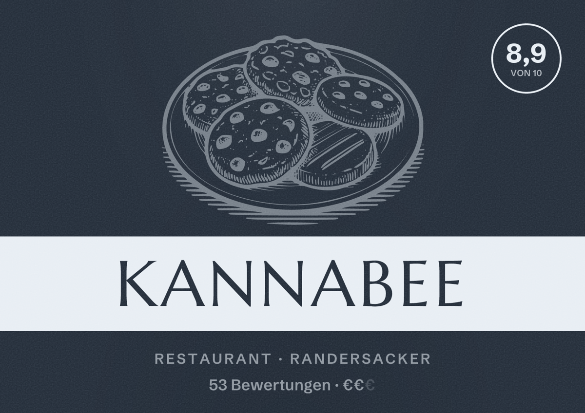 Illustriertes Poster von Kannabee, Restaurant in Randersacker: Bewertung 8,9 von 10 aus 53 Bewertungen, Preisniveau €€