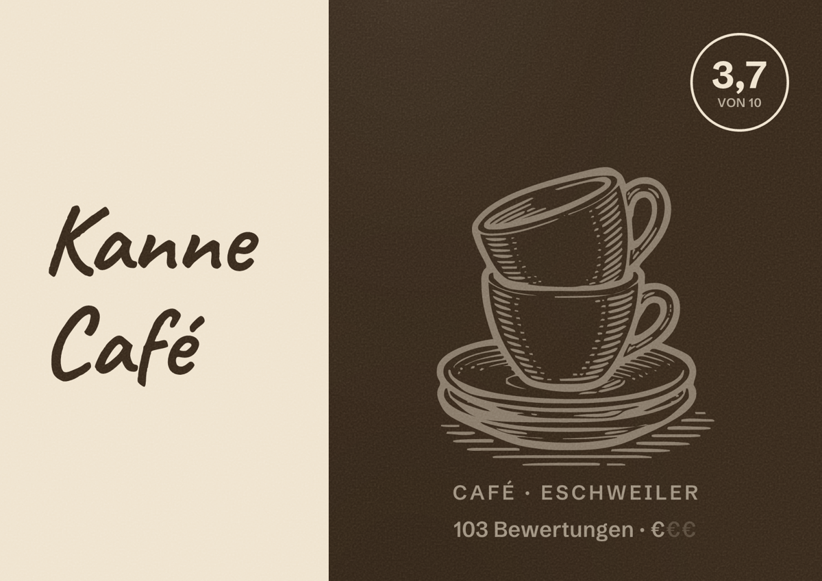 Illustriertes Poster von Kanne Café, Café in Eschweiler: Bewertung 3,7 von 10 aus 103 Bewertungen, Preisniveau €