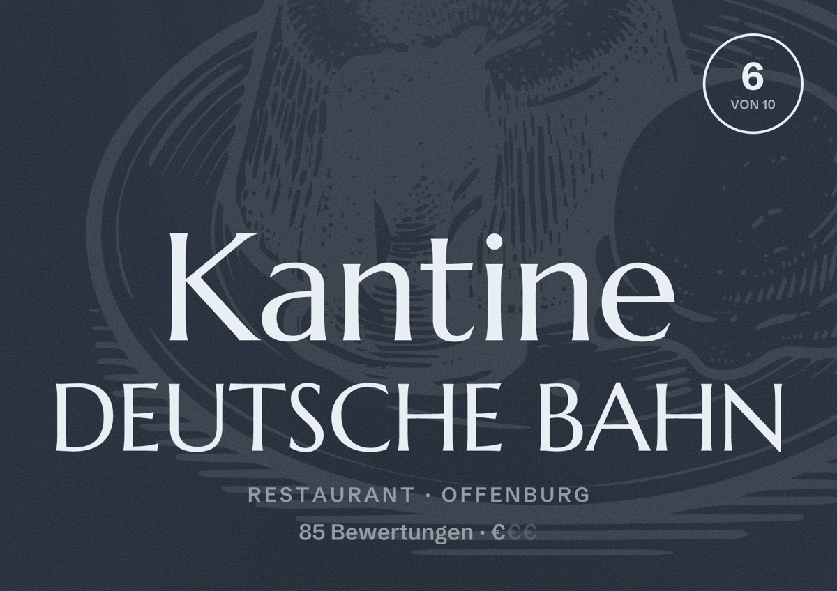 Illustriertes Poster von Kantine DEUTSCHE BAHN, Restaurant in Offenburg: Bewertung 6 von 10 aus 85 Bewertungen, Preisniveau €