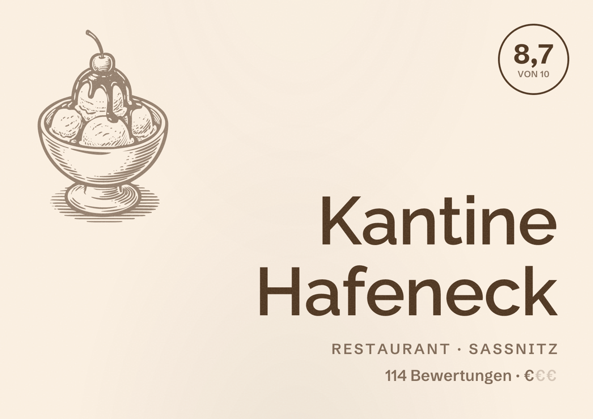 Illustriertes Poster von Kantine Hafeneck, Restaurant in Sassnitz: Bewertung 8,7 von 10 aus 114 Bewertungen, Preisniveau €