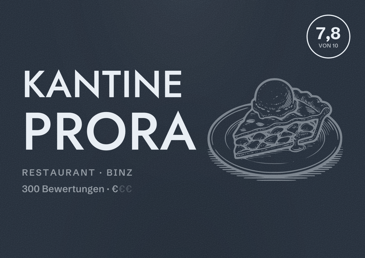 Illustriertes Poster von Kantine Prora, Restaurant in Binz: Bewertung 7,8 von 10 aus 300 Bewertungen, Preisniveau €