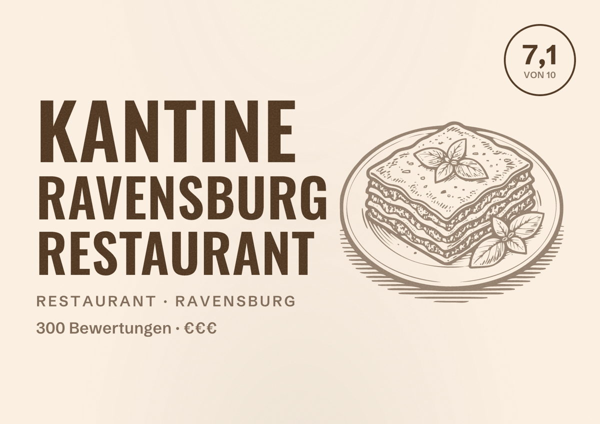 Illustriertes Poster von Kantine Ravensburg Restaurant, Restaurant in Ravensburg: Bewertung 7,1 von 10 aus 300 Bewertungen, Preisniveau €€€