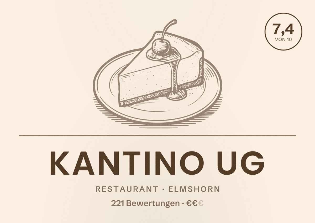 Illustriertes Poster von Kantino UG, Restaurant in Elmshorn: Bewertung 7,4 von 10 aus 221 Bewertungen, Preisniveau €€