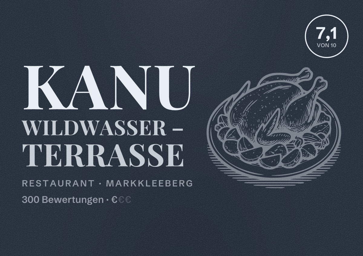 Illustriertes Poster von KANU Wildwasser – Terrasse, Restaurant in Markkleeberg: Bewertung 7,1 von 10 aus 300 Bewertungen, Preisniveau €
