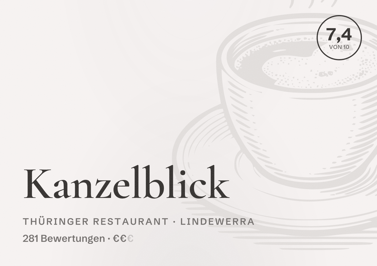 Illustriertes Poster von Kanzelblick, Thüringer Restaurant in Lindewerra: Bewertung 7,4 von 10 aus 281 Bewertungen, Preisniveau €€