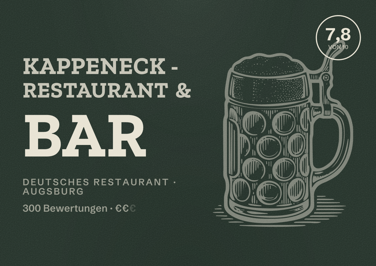 Illustriertes Poster von KAPPENECK - Restaurant & Bar, Deutsches Restaurant in Augsburg: Bewertung 7,8 von 10 aus 300 Bewertungen, Preisniveau €€
