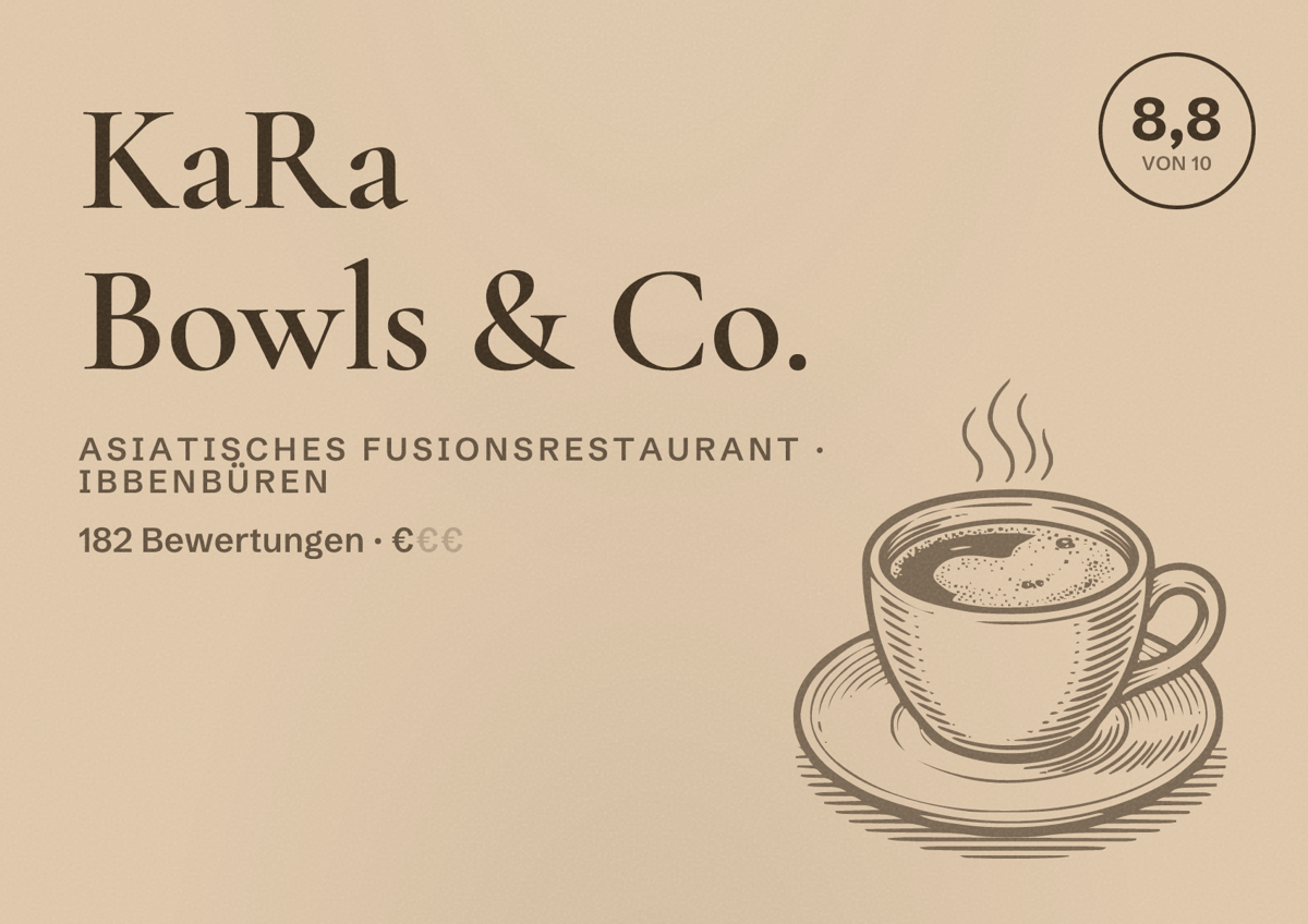 Illustriertes Poster von KaRa Bowls & Co., Asiatisches Fusionsrestaurant in Ibbenbüren: Bewertung 8,8 von 10 aus 182 Bewertungen, Preisniveau €